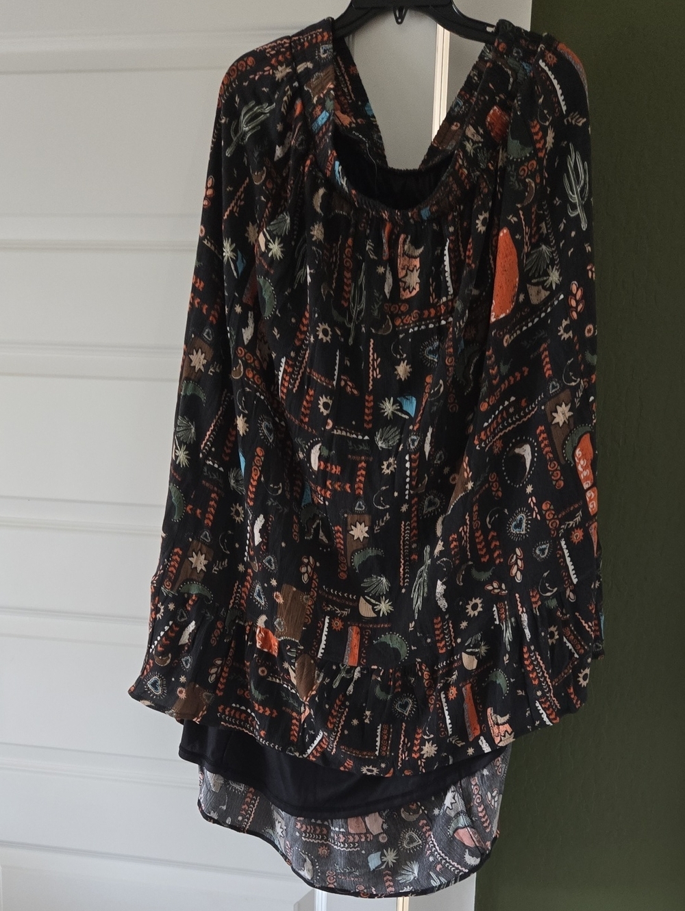 torrid Black Floral Maxi Wash Gauze Skirt with Rust and Teal Accents